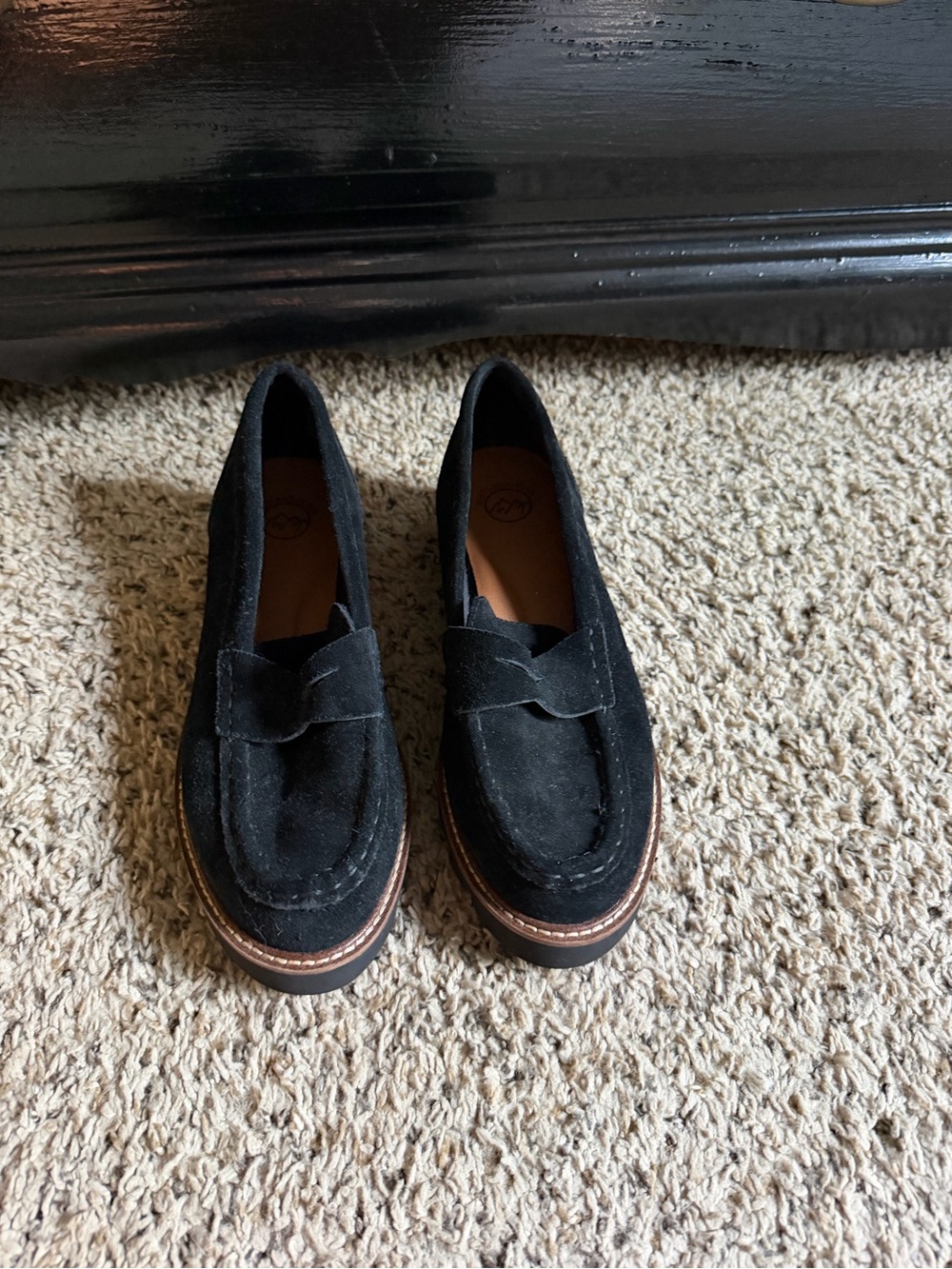 White Mountain Black Suede Penny Loafers